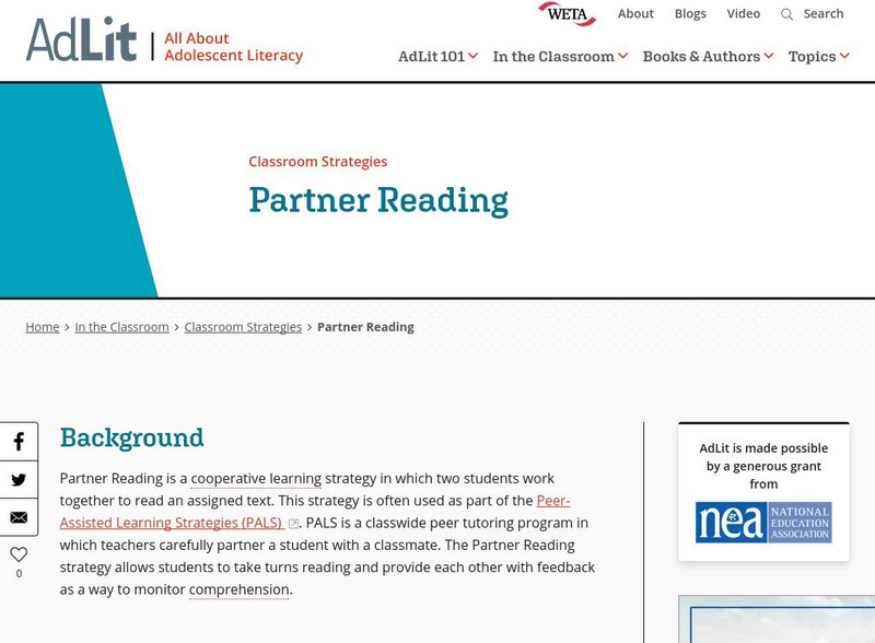 Ad lit.org: Classroom Strategies: Partner Reading Professional Doc Ad lit.org: Classroom Strategies: Partner Reading Professional Doc