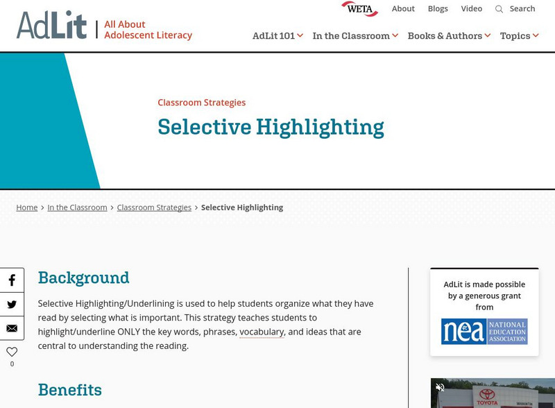 Ad lit.org: Classroom Strategies: Selective Highlighting Professional Doc Ad lit.org: Classroom Strategies: Selective Highlighting Professional Doc