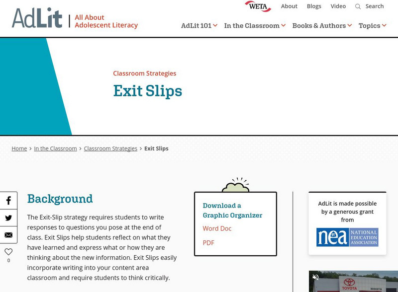 Ad lit.org: Classroom Strategies: Exit Slips Professional Doc Ad lit.org: Classroom Strategies: Exit Slips Professional Doc