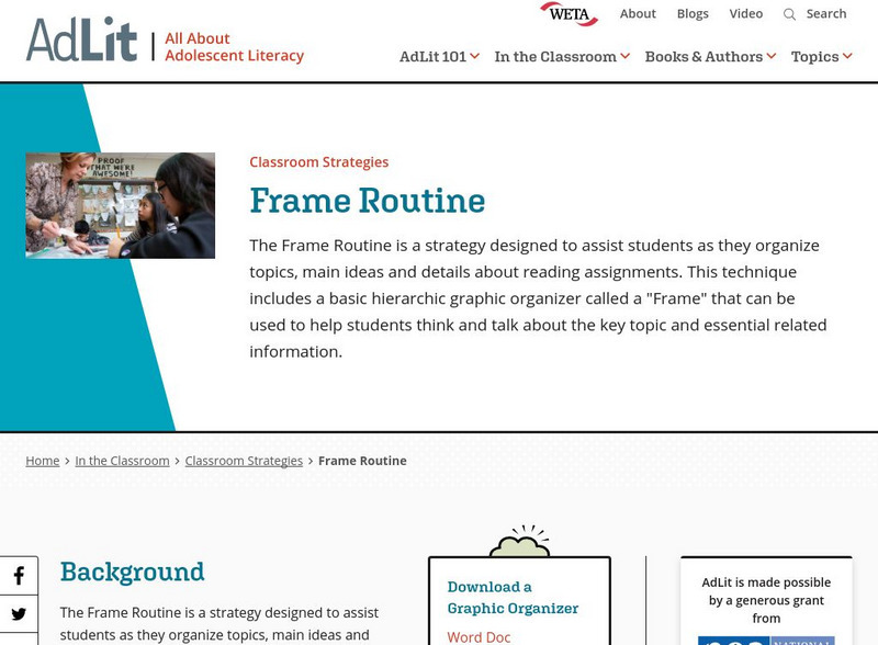Ad lit.org: Classroom Strategies: Frame Routine Professional Doc Ad lit.org: Classroom Strategies: Frame Routine Professional Doc