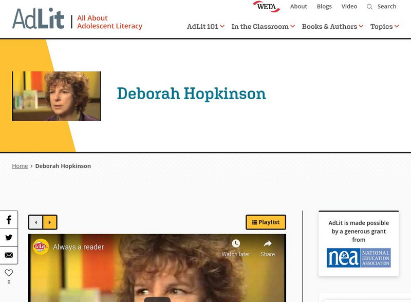 Ad lit.org: A Video Interview With Deborah Hopkinson Audio Ad lit.org: A Video Interview With Deborah Hopkinson Audio