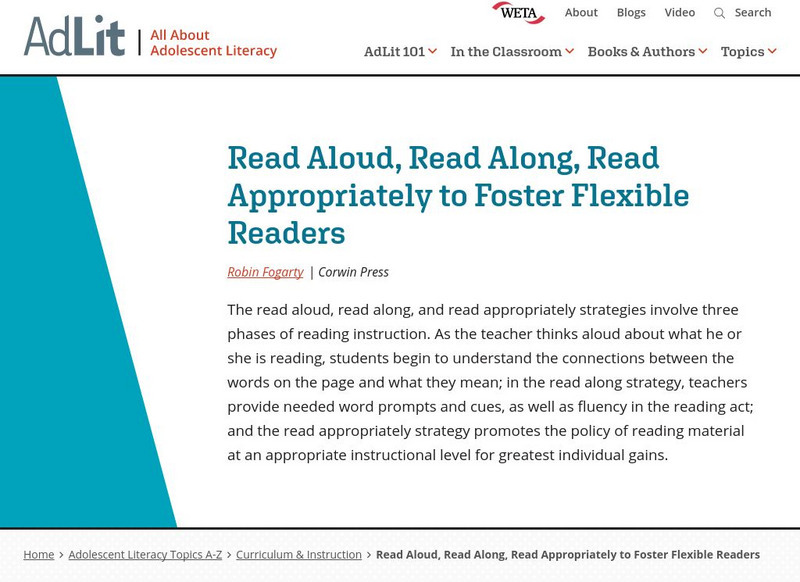 Ad lit.org: Read Aloud, Read Along, Read Appropriately to Foster Flexible Readers Professional Doc Ad lit.org: Read Aloud, Read Along, Read Appropriately to Foster Flexible Readers Professional Doc