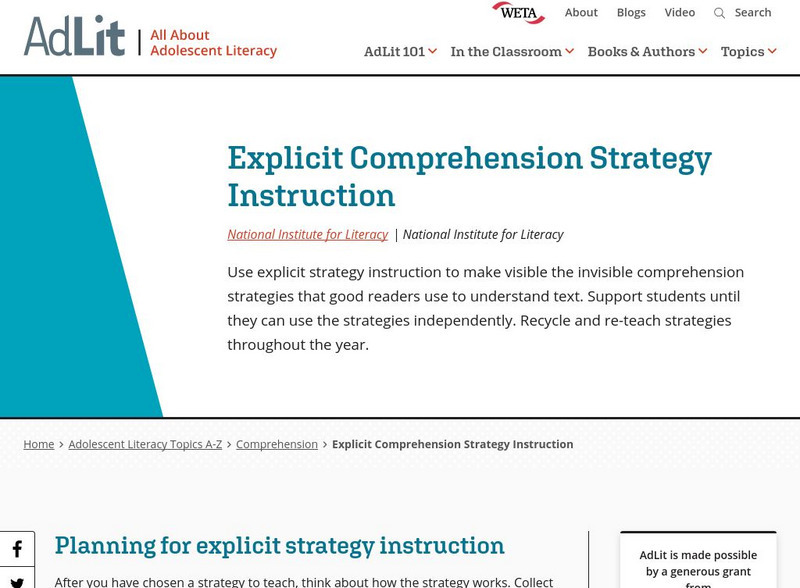Ad lit.org: Explicit Comprehension Strategy Instruction Professional Doc