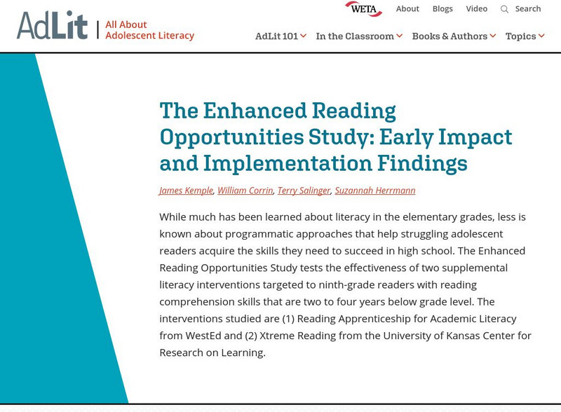Ad lit.org: The Enhanced Reading Opportunities Study Professional Doc Ad lit.org: The Enhanced Reading Opportunities Study Professional Doc