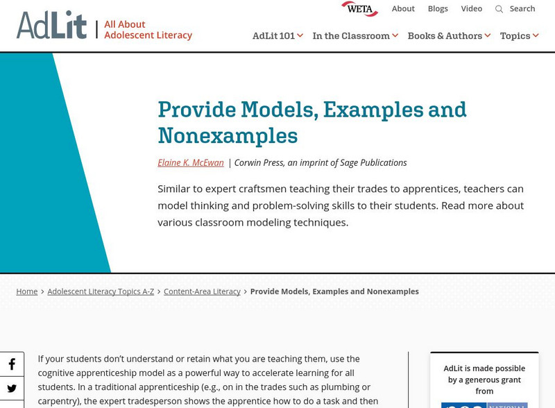 Ad lit.org: Provide Models, Examples and Nonexamples Professional Doc Ad lit.org: Provide Models, Examples and Nonexamples Professional Doc