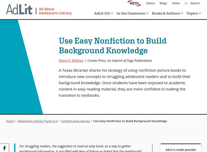 Ad lit.org: Use Easy Nonfiction to Build Background Knowledge Professional Doc Ad lit.org: Use Easy Nonfiction to Build Background Knowledge Professional Doc