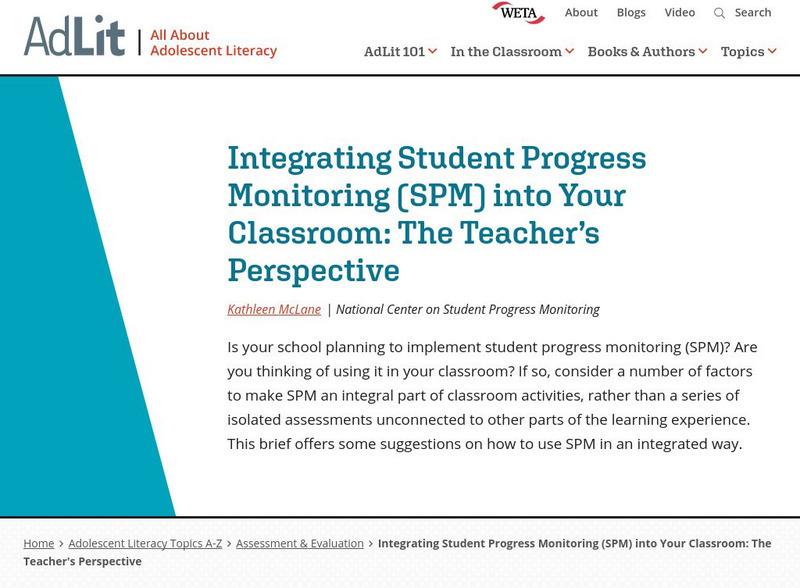 Ad lit.org: Integrating Student Progress Monitoring (Spm) Into Your Classroom Professional Doc Ad lit.org: Integrating Student Progress Monitoring (Spm) Into Your Classroom Professional Doc