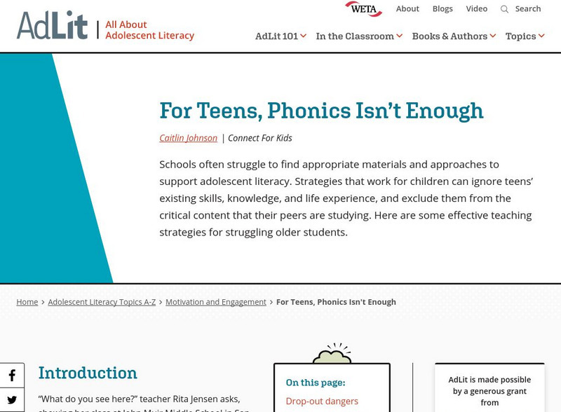 Ad lit.org: For Teens, Phonics Isn't Enough Professional Doc Ad lit.org: For Teens, Phonics Isn't Enough Professional Doc