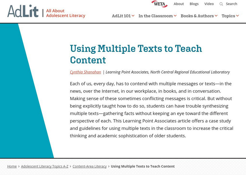 Ad lit.org: Using Multiple Texts to Teach Content Professional Doc Ad lit.org: Using Multiple Texts to Teach Content Professional Doc