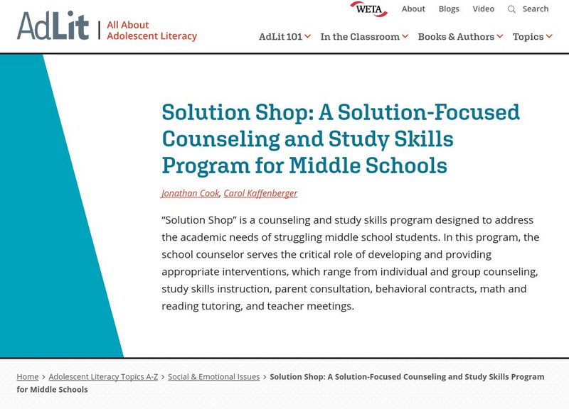 Ad lit.org: Solution Shop: A Counseling and Study Skills Program for Middle School Professional Doc Ad lit.org: Solution Shop: A Counseling and Study Skills Program for Middle School Professional Doc