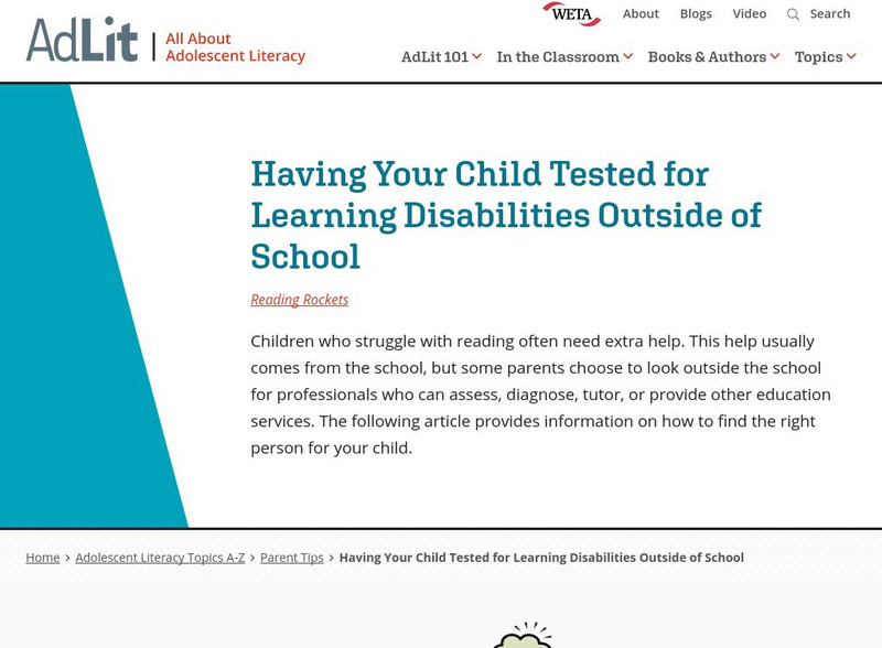 Ad lit.org: Having Your Child Tested for Learning Disabilities Outside of School Article Ad lit.org: Having Your Child Tested for Learning Disabilities Outside of School Article