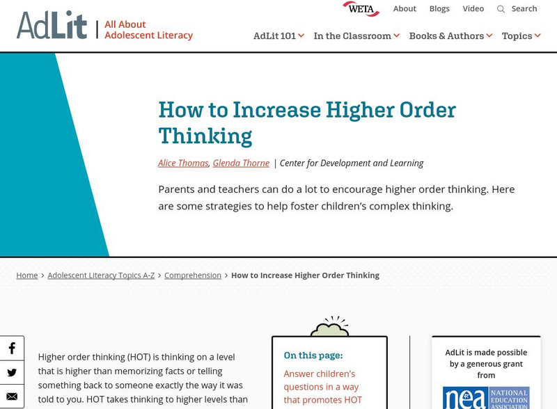 Ad lit.org: How to Increase Higher Order Thinking Professional Doc Ad lit.org: How to Increase Higher Order Thinking Professional Doc