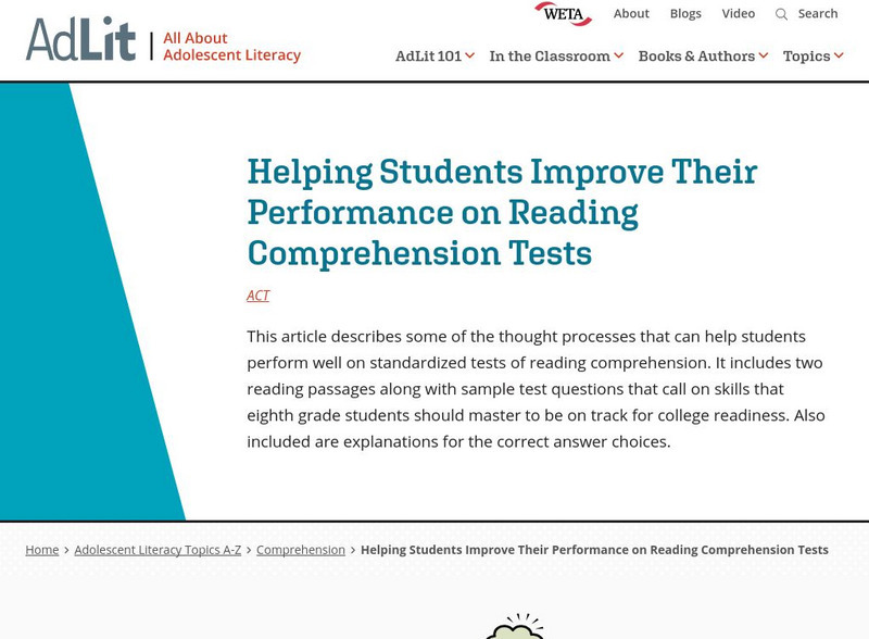 Ad lit.org: Improve Performance on Reading Comprehension Tests Article
