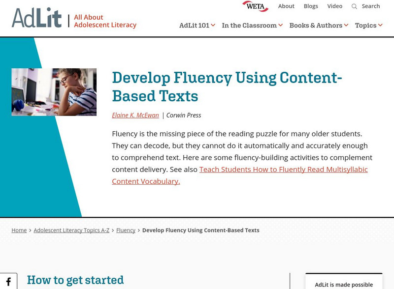 Ad lit.org: Develop Fluency Using Content Based Texts Professional Doc