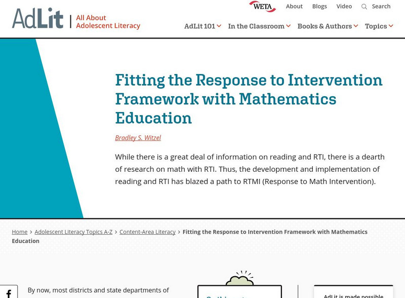 Ad lit.org: Fitting Response to Intervention Framework to Mathematics Education Professional Doc Ad lit.org: Fitting Response to Intervention Framework to Mathematics Education Professional Doc