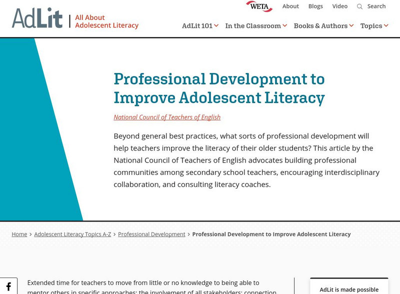 Ad lit.org: Professional Development to Improve Adolescent Literacy Professional Doc Ad lit.org: Professional Development to Improve Adolescent Literacy Professional Doc