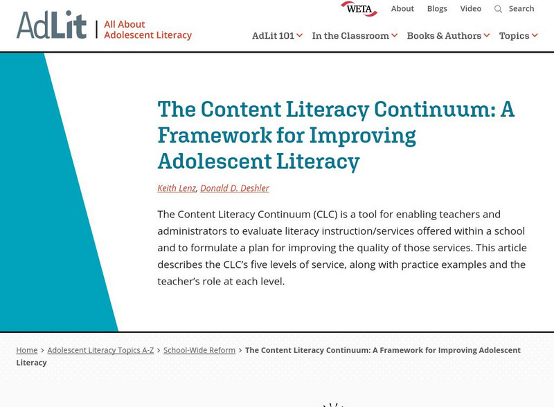 Ad lit.org: The Content Literacy Continuum: Improving Adolescent Literacy Professional Doc Ad lit.org: The Content Literacy Continuum: Improving Adolescent Literacy Professional Doc