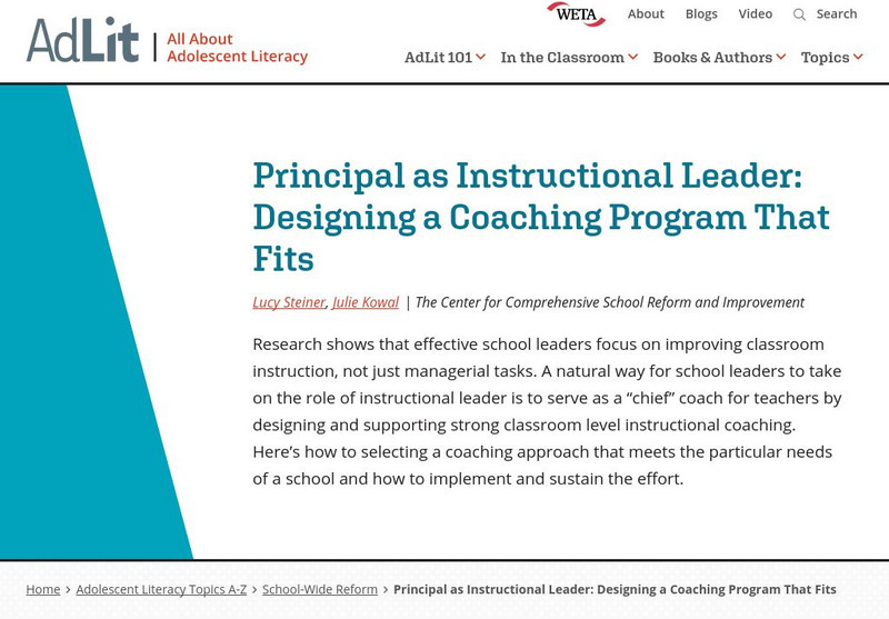 Ad lit.org: Principal as Instructional Leader: Designing a Coaching Program Professional Doc Ad lit.org: Principal as Instructional Leader: Designing a Coaching Program Professional Doc