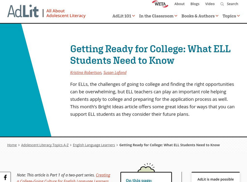 Ad lit.org: Getting Ready for College: What Ell Students Need to Know Professional Doc Ad lit.org: Getting Ready for College: What Ell Students Need to Know Professional Doc