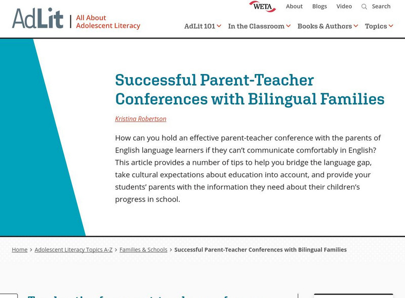 Ad lit.org: Successful Parent Teacher Conferences With Bilingual Families Professional Doc Ad lit.org: Successful Parent Teacher Conferences With Bilingual Families Professional Doc