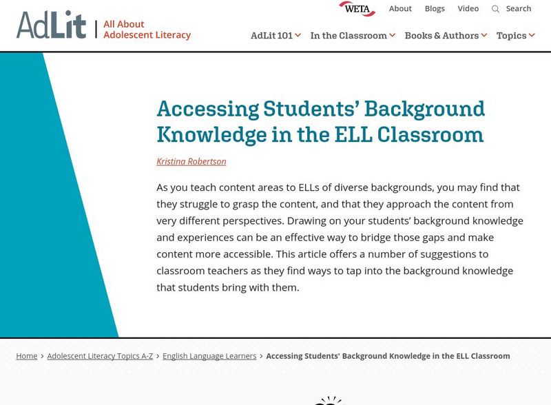 Ad lit.org: Accessing Students' Background Knowledge in the Ell Classroom Professional Doc Ad lit.org: Accessing Students' Background Knowledge in the Ell Classroom Professional Doc