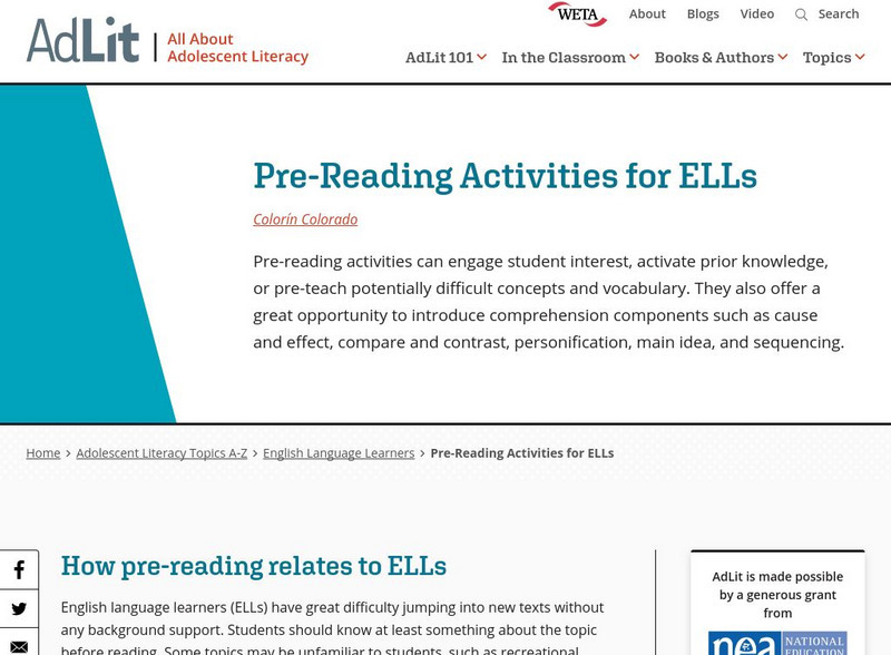 Ad lit.org: Pre Reading Activities for El Ls Article Ad lit.org: Pre Reading Activities for El Ls Article