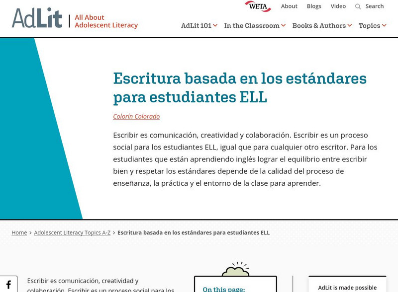 Ad lit.org: Escritura Basada en Los Estandares Para Estudiantes Ell Professional Doc Ad lit.org: Escritura Basada en Los Estandares Para Estudiantes Ell Professional Doc
