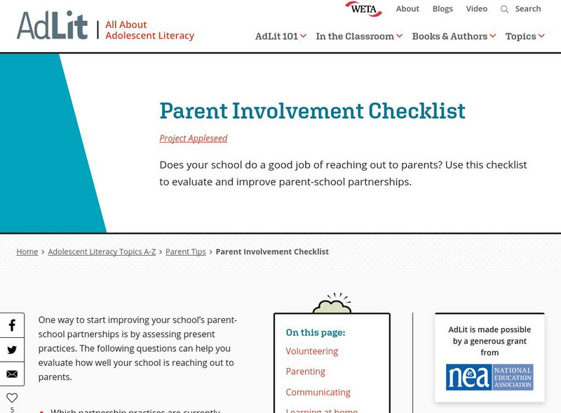 Ad lit.org: Parent Involvement Checklist Professional Doc Ad lit.org: Parent Involvement Checklist Professional Doc