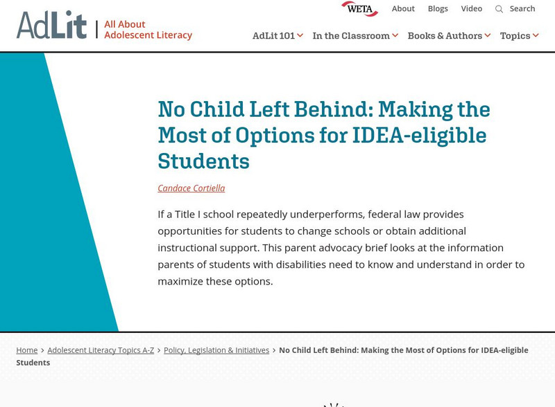 Ad lit.org: No Child Left Behind: Options for Idea Eligible Students Article Ad lit.org: No Child Left Behind: Options for Idea Eligible Students Article