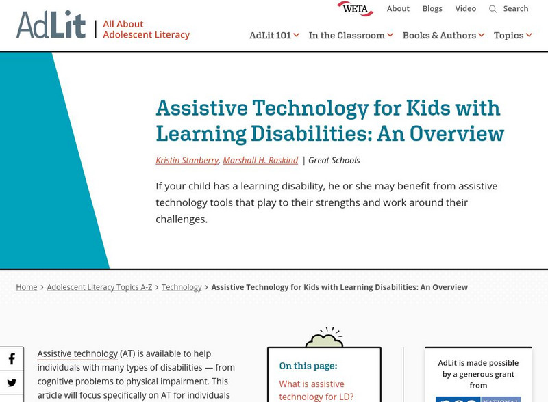 Ad lit.org: Assistive Technology for Kids With Learning Disabilities: An Overview Professional Doc Ad lit.org: Assistive Technology for Kids With Learning Disabilities: An Overview Professional Doc
