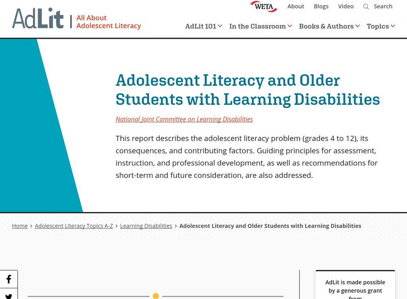 Ad lit.org: Adolescent Literacy and Older Students With Learning Disabilities Professional Doc Ad lit.org: Adolescent Literacy and Older Students With Learning Disabilities Professional Doc