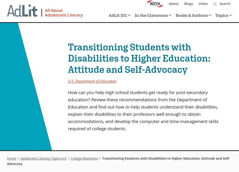 Ad lit.org: Transitioning Students With Disabilities to Higher Education Professional Doc Ad lit.org: Transitioning Students With Disabilities to Higher Education Professional Doc