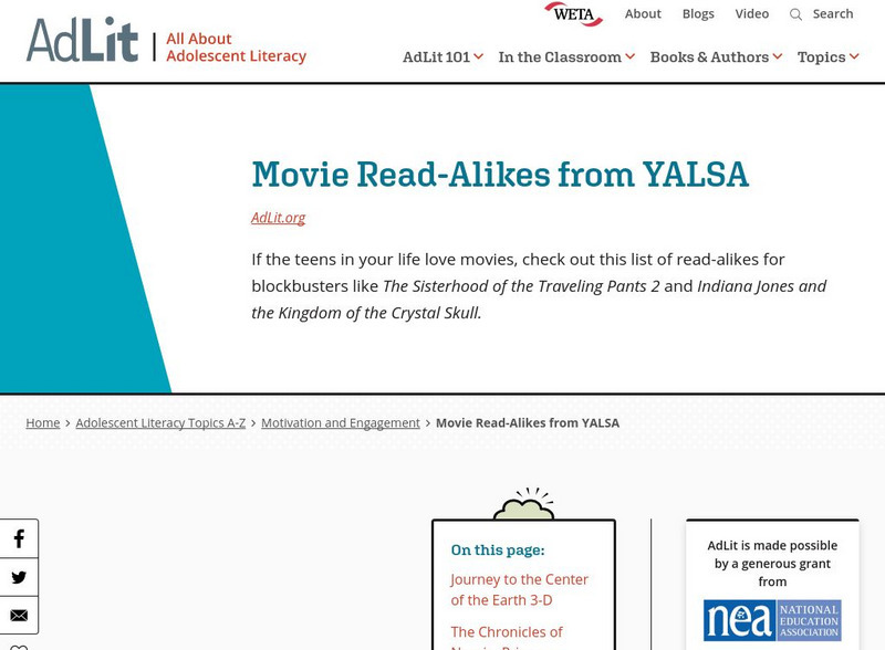 Ad lit.org: Movie Read Alikes From Yalsa Article Ad lit.org: Movie Read Alikes From Yalsa Article