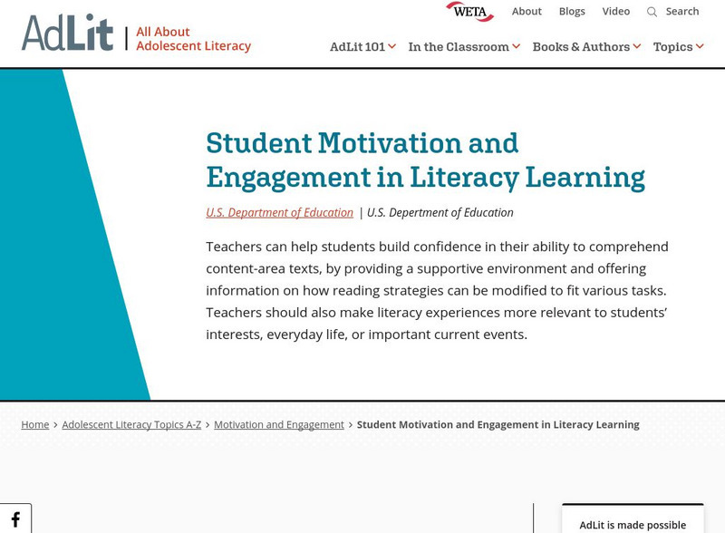 Ad lit.org: Student Motivation and Engagement in Literacy Learning Professional Doc Ad lit.org: Student Motivation and Engagement in Literacy Learning Professional Doc