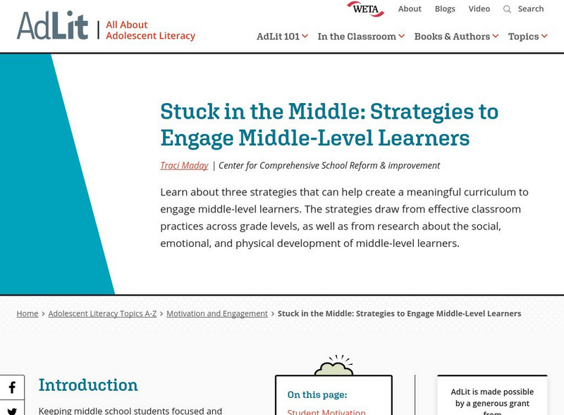 Ad lit.org: Stuck in the Middle: Strategies to Engage Middle Level Learners Professional Doc Ad lit.org: Stuck in the Middle: Strategies to Engage Middle Level Learners Professional Doc