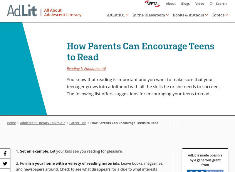 Ad lit.org: How Parents Can Encourage Teens to Read Professional Doc Ad lit.org: How Parents Can Encourage Teens to Read Professional Doc