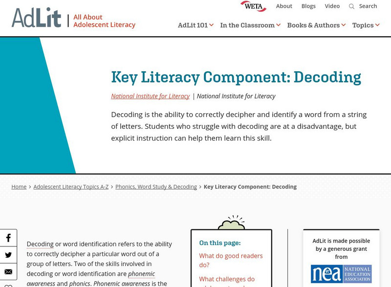 Ad lit.org: Key Literacy Component: Decoding Professional Doc Ad lit.org: Key Literacy Component: Decoding Professional Doc