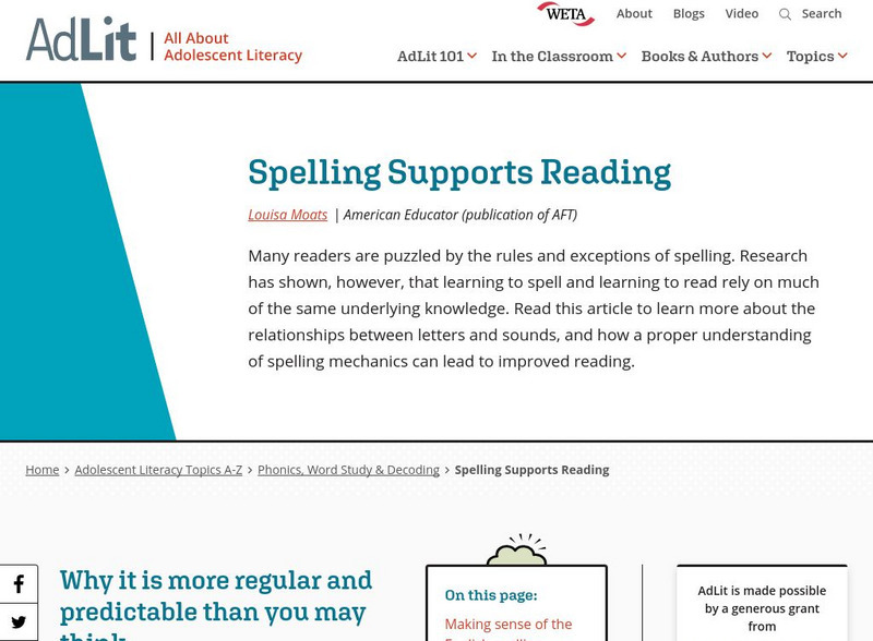 Ad lit.org: Spelling Supports Reading Professional Doc Ad lit.org: Spelling Supports Reading Professional Doc