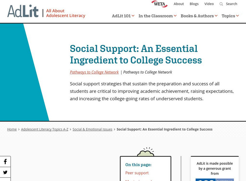 Ad lit.org: Social Support: An Essential Ingredient to College Success Professional Doc Ad lit.org: Social Support: An Essential Ingredient to College Success Professional Doc