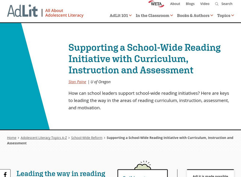 Ad lit.org: A Reading Initiative With Curriculum, Instruction and Assessment Professional Doc Ad lit.org: A Reading Initiative With Curriculum, Instruction and Assessment Professional Doc