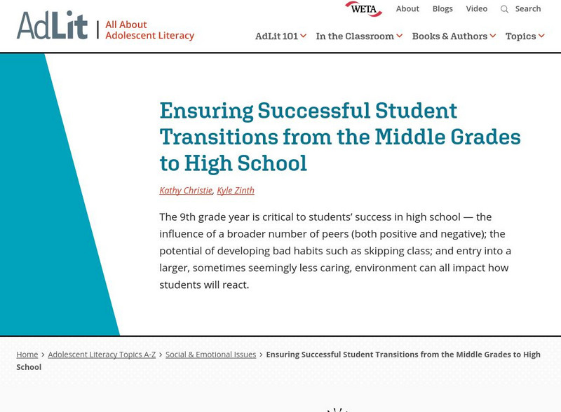Ad lit.org: Ensure Successful Student Transitions From the Middle to High School Professional Doc Ad lit.org: Ensure Successful Student Transitions From the Middle to High School Professional Doc