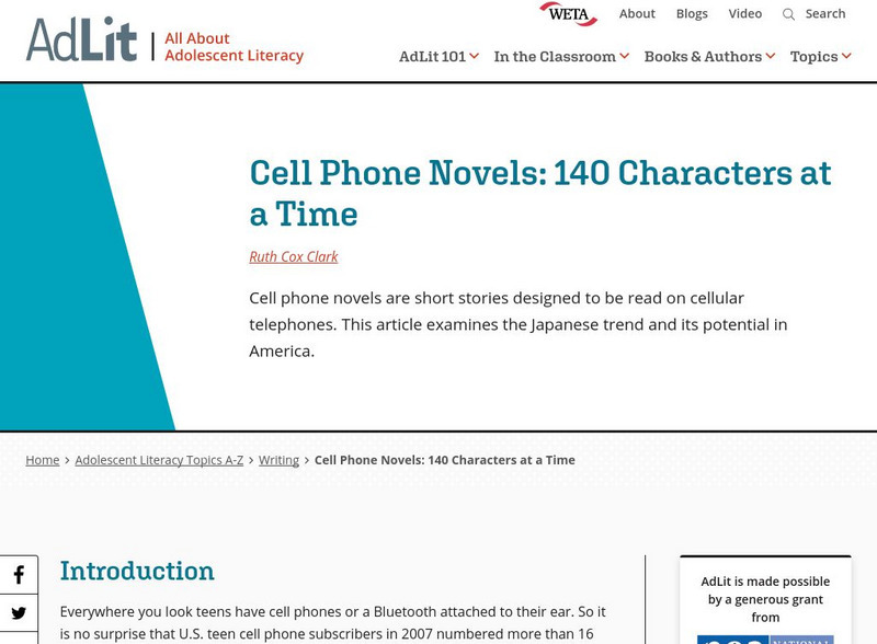 Ad lit.org: Cell Phone Novels: 140 Characters at a Time Professional Doc Ad lit.org: Cell Phone Novels: 140 Characters at a Time Professional Doc