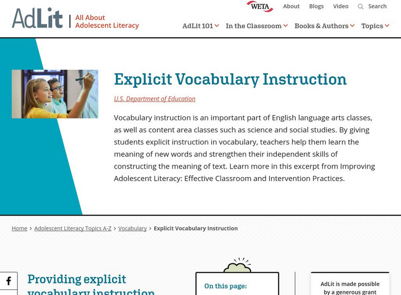 Ad lit.org: Explicit Vocabulary Instruction Professional Doc Ad lit.org: Explicit Vocabulary Instruction Professional Doc