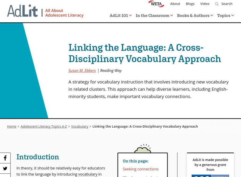 Ad lit.org: Linking the Language: A Cross Disciplinary Vocabulary Approach Professional Doc Ad lit.org: Linking the Language: A Cross Disciplinary Vocabulary Approach Professional Doc