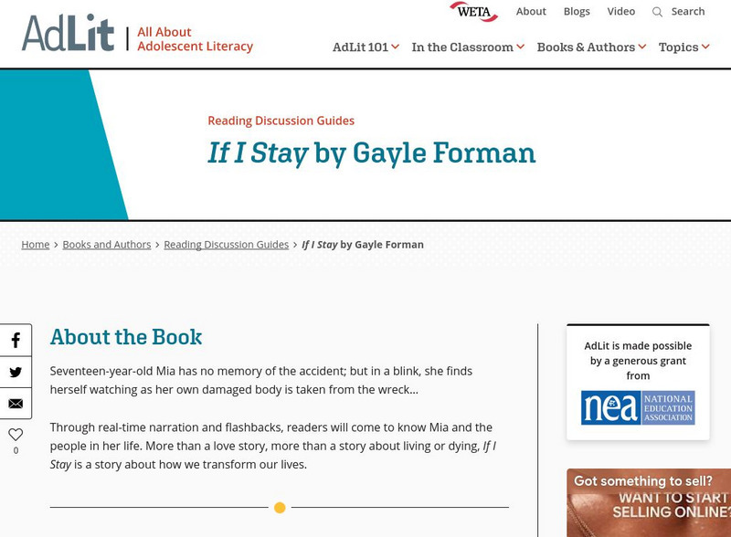 Ad lit.org: Reading Discussion Guide: If I Stay by Gayle Forman Professional Doc Ad lit.org: Reading Discussion Guide: If I Stay by Gayle Forman Professional Doc