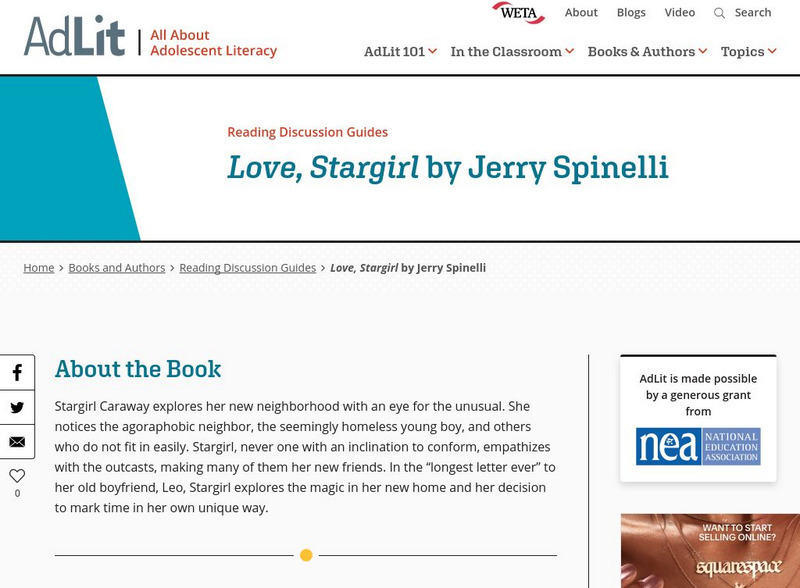 Ad lit.org: Reading Discussion Guide: Love, Stargirl by Jerry Spinelli Professional Doc Ad lit.org: Reading Discussion Guide: Love, Stargirl by Jerry Spinelli Professional Doc