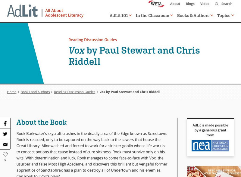 Ad lit.org: Reading Discussion Guide: Vox by Paul Stewart and Chris Riddell Professional Doc Ad lit.org: Reading Discussion Guide: Vox by Paul Stewart and Chris Riddell Professional Doc