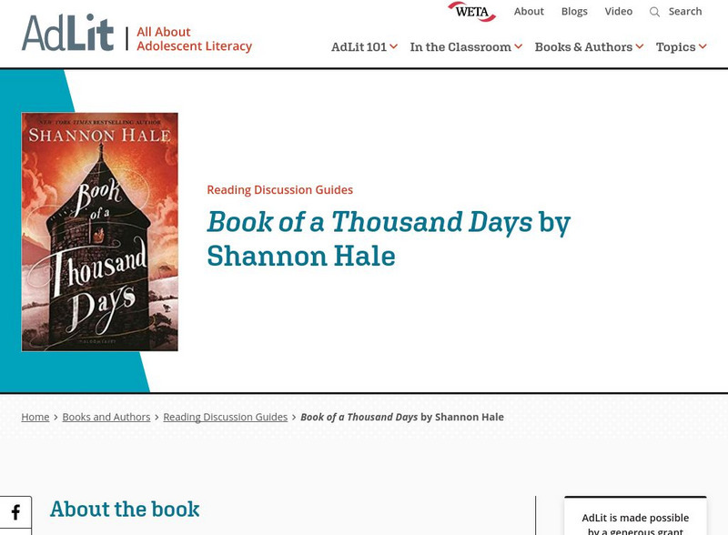 Ad lit.org: Reading Discussion Guide: Book of a Thousand Days by Shannon Hale Professional Doc Ad lit.org: Reading Discussion Guide: Book of a Thousand Days by Shannon Hale Professional Doc
