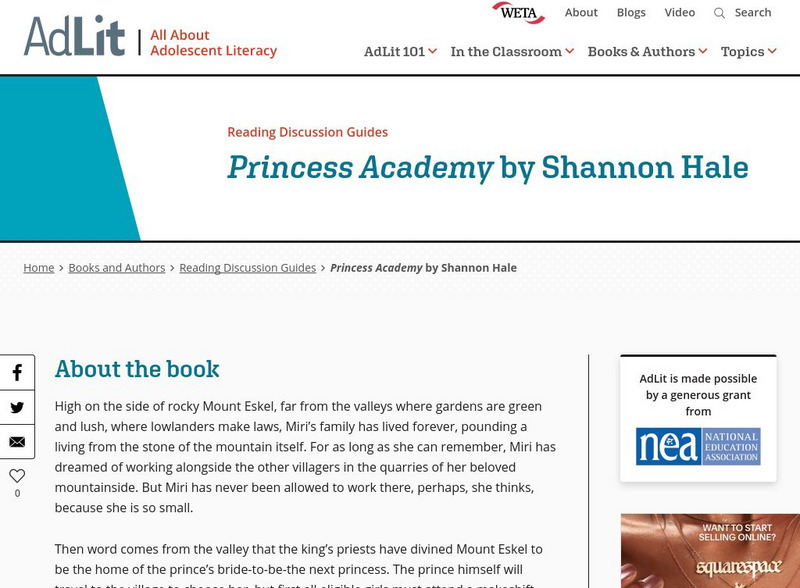 Ad lit.org: Reading Discussion Guide: Princess Academy by Shannon Hale Professional Doc Ad lit.org: Reading Discussion Guide: Princess Academy by Shannon Hale Professional Doc