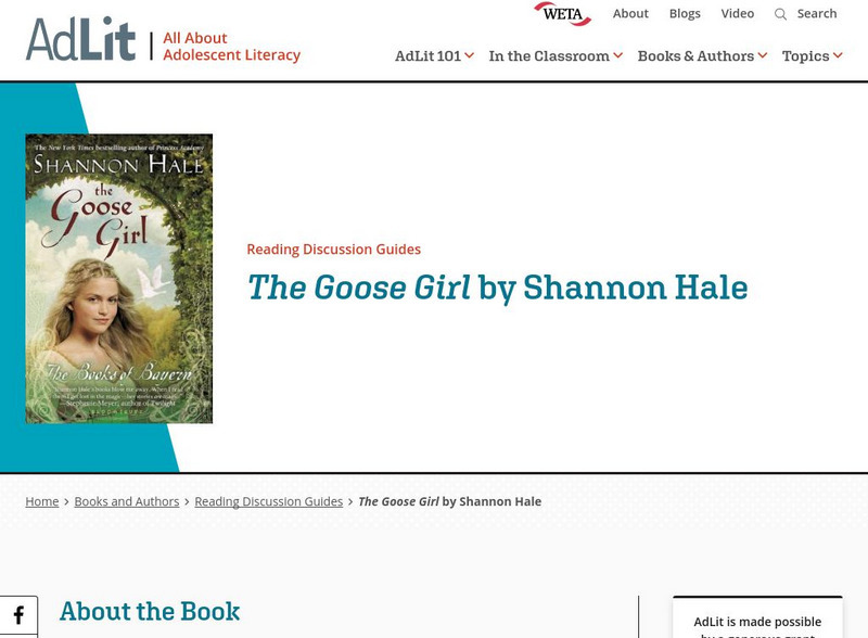Ad lit.org: Reading Discussion Guide: The Goose Girl by Shannon Hale Professional Doc Ad lit.org: Reading Discussion Guide: The Goose Girl by Shannon Hale Professional Doc